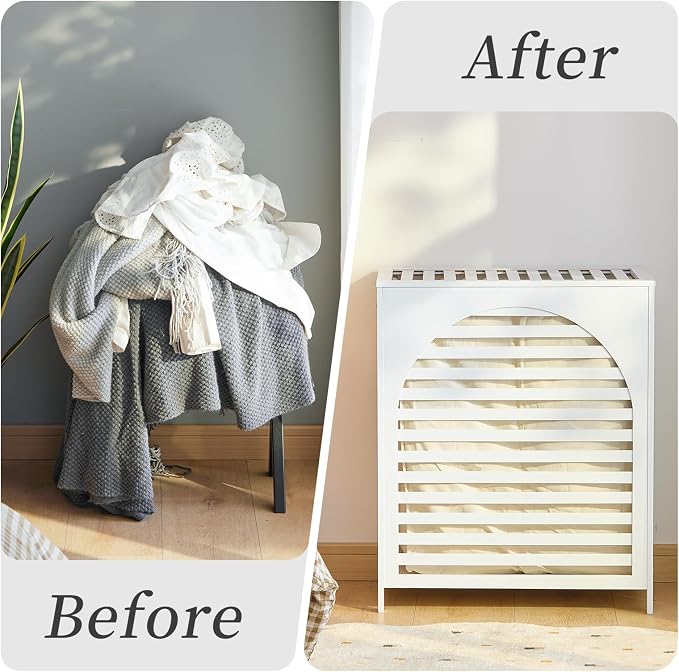 Laundry Hamper with Lid, Bamboo Clothes Laundry Basket with Handles, Removable - Image 8