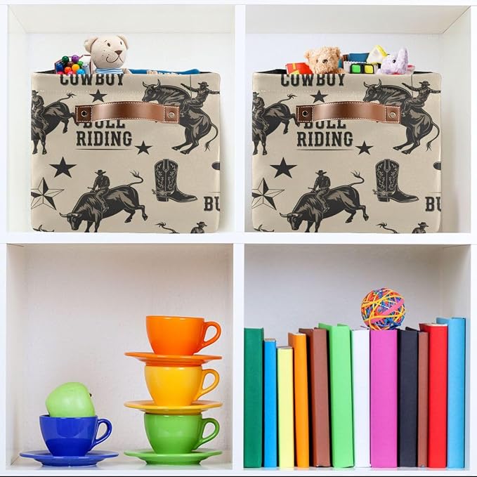 Western Cowboy Beige Rectangular Storage Bin Basket - Image 6