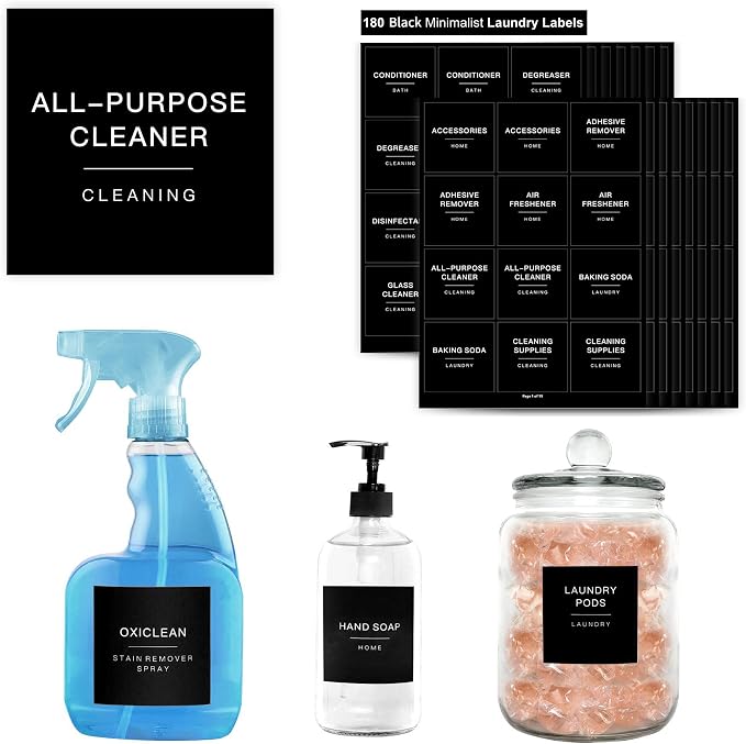 180 Black Minimalist Laundry Labels by HomeFeel