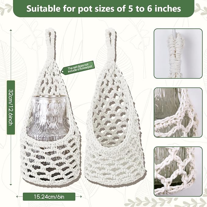 Macrame Wall Plant Hanger, Hanging Planter Basket Holder, Wall Planters - Image 3