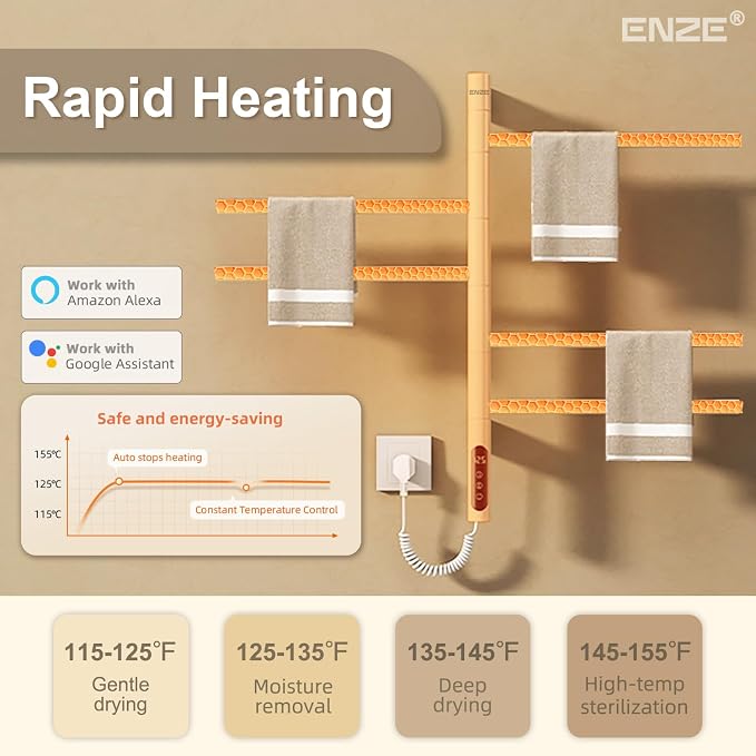 ENZE Smart Rotating Heated Towel Rack - Image 5