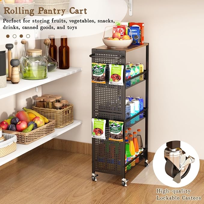 Utility Slim Storage Cart 4 Tier Small Rolling Kitchen Laundry Room - Image 4