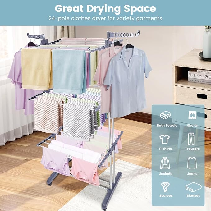 Clothes Drying Rack Foldable Drying Rack Clothing, Oversize 4 Tier Clothes - Image 2