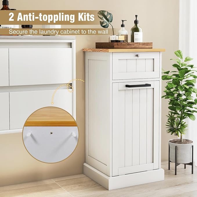 Giantex Tilt Out Laundry Hamper Cabinet, Bathroom Storage Cabinet - Image 8