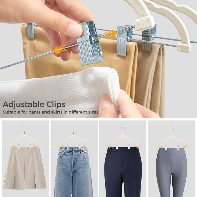 HOUSE DAY Velvet Hangers with Adjustable Clips 10 Pack, Non-Slip Suit Organizer - Image 6
