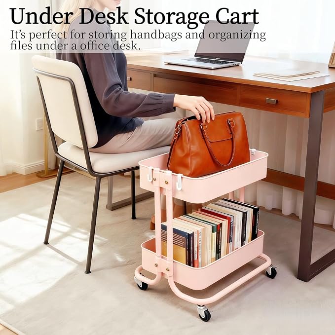 2 Tier Rolling Cart with Wheels - Image 2