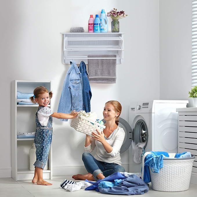 Danya B Accordion Clothes Drying Rack, Retractable, Wall Mounted Towel Rack and - Image 2