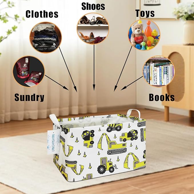 LANGYASHAN Rectangular Storage Bin Collapse Canvas Fabric Cartoon Storage Basket - Image 4