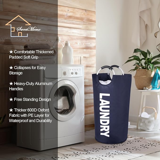 Large Laundry Basket Collapsible 95L, Tall Laundry Bag - Image 4
