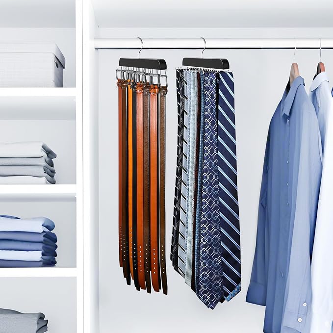 2 Pack Tie Rack & Belt Hanger 2 in 1 Tie Hanger Space Saving Max 42 Belts& 60 - Image 7