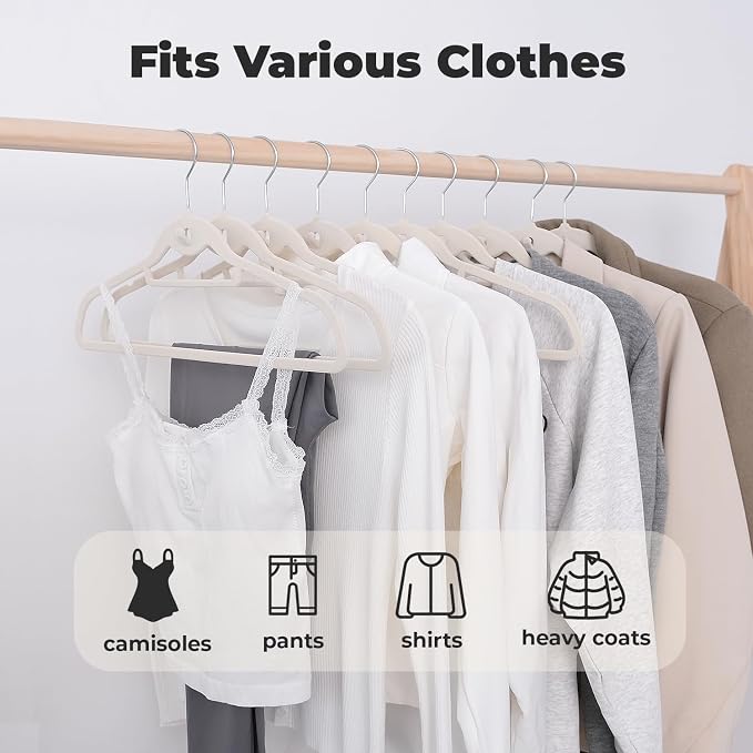 Ivory Velvet Hangers 50 Pack, Felt Covered Non Slip Fabric - Image 7