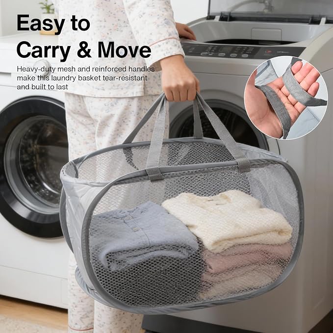 Pop Up Laundry Hamper, Large Collapsible Clothes Basket - Image 3