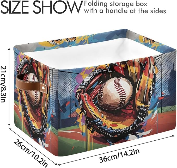 Baseball and Baseball Glove Storage Bins Fabric Storage Baskets - Image 2