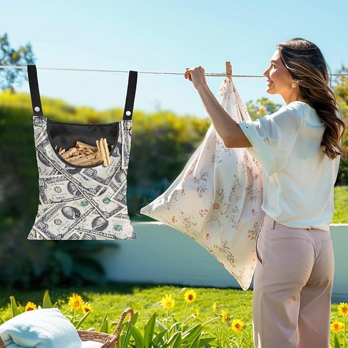 Dollar Print Clothespin Storage Hanger Bag Laundry Clothespin Bag, Clothespin - Image 2