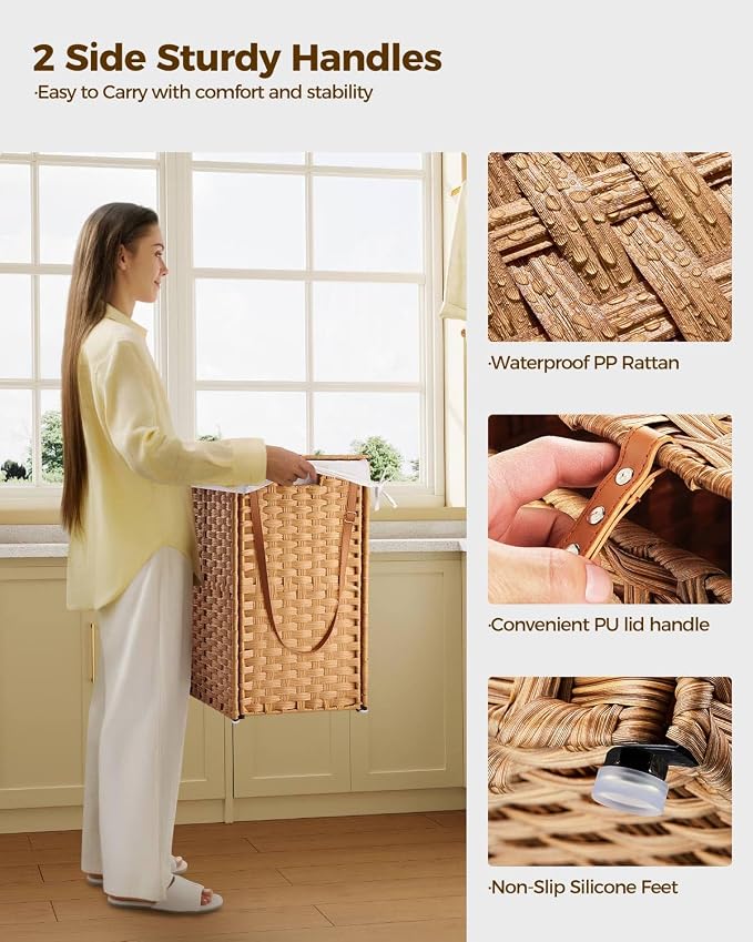 Greenstell Laundry Hamper with Wheels, No Install Needed, 90L Divided Handwoven - Image 6