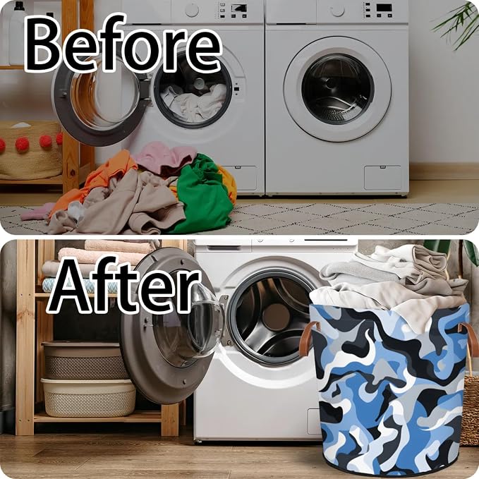 Blue Camo Laundry Hamper Waterproof Collapsible Basket - Image 5