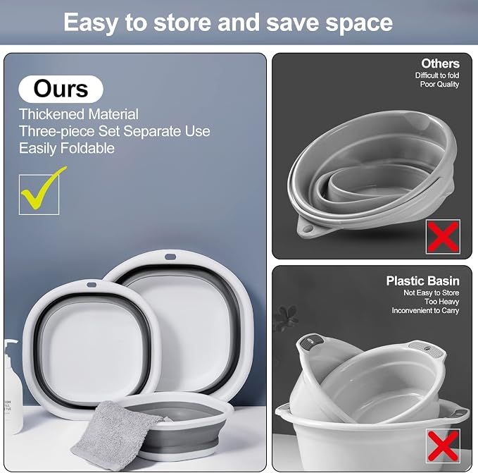 Collapsible Tub Wash Basin Laundry Tub 3 Pack Collapsible Laundry Baskets - Image 4
