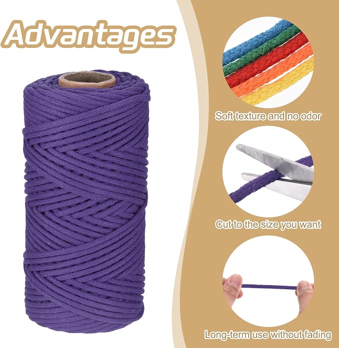 Rebower Macrame Cord 4mm x 109 Yard, Natural Cotton Macrame Rope Twisted - Image 3