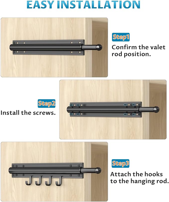 12 Inch Valet Rod for Closet Pull Out, Retractable Closet Rod for Hanging - Image 7