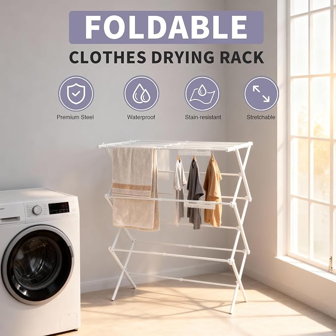 Foldable Clothes Drying Rack, Extendable Laundry Drying Rack, Clothes Airer - Image 2