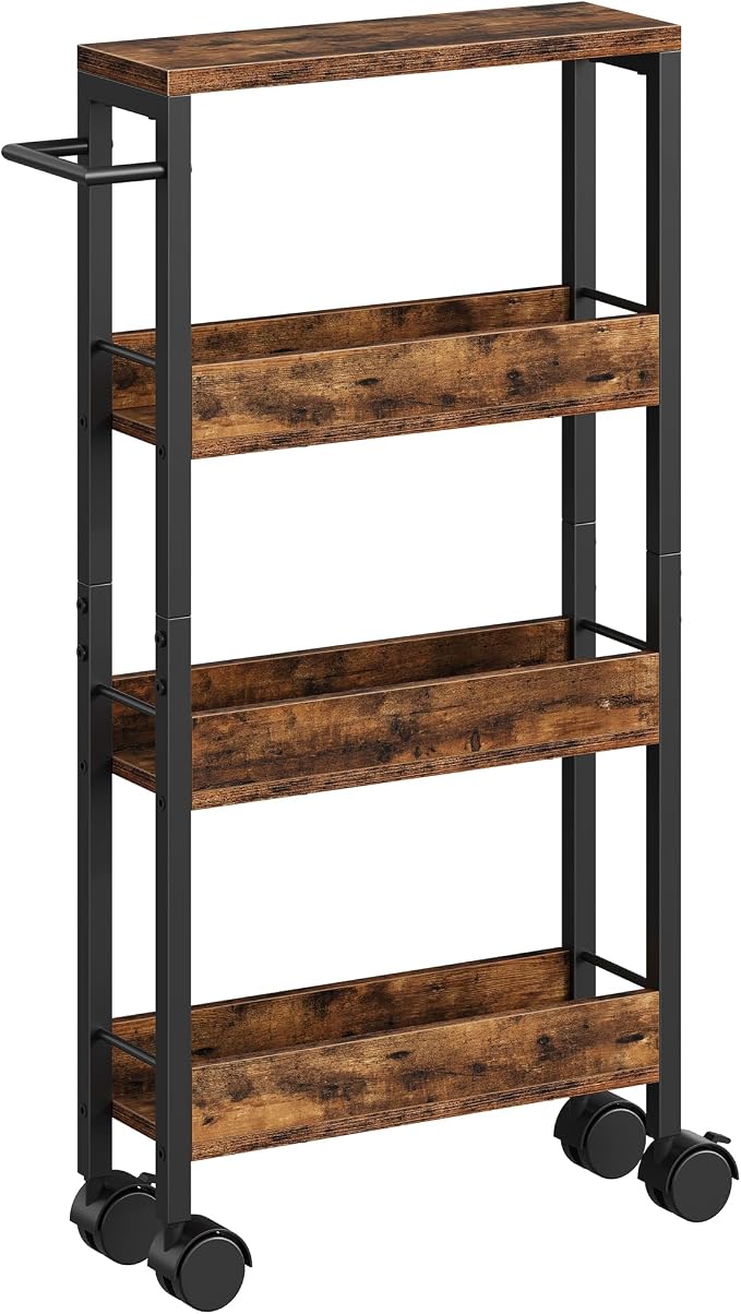 4-Tier Slim Storage Cart, 5.1'' Kitchen Serving Trolley, Slim Rolling Cart - Image 7