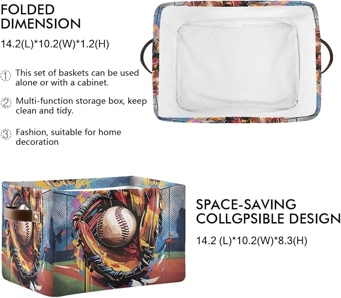 Baseball and Baseball Glove Storage Bins Fabric Storage Baskets - Image 3