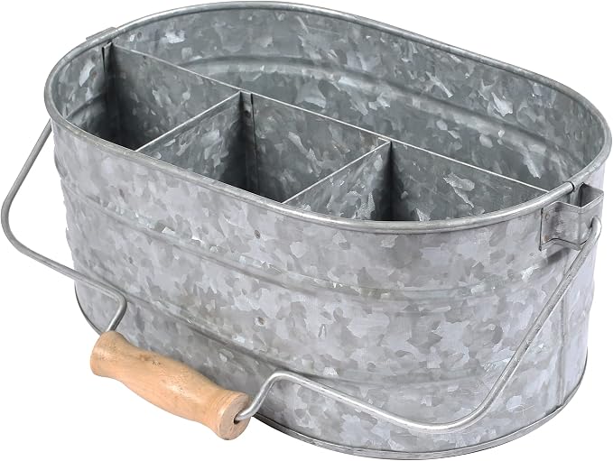 Galvanized Metal Caddy with 4 Compartments, Rustic Farmhouse Kitchen Picnic by HomebiaDesigns