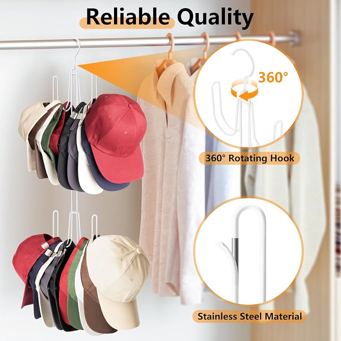 Hat Hangers for Closet, 1 Pack Stainless Steel Hat Organizer, Hat Racks for - Image 2