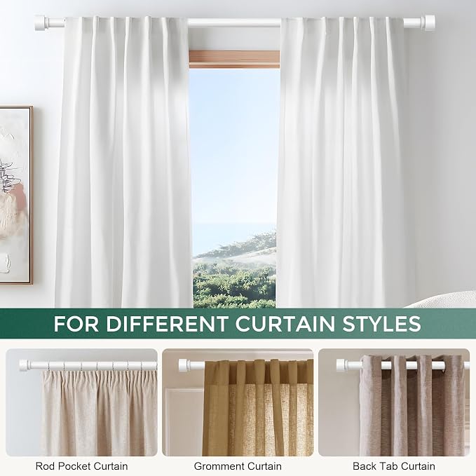 White Curtain Rods for Windows 28 to 48 Inch, Heavy Duty 1'' Diameter - Image 5