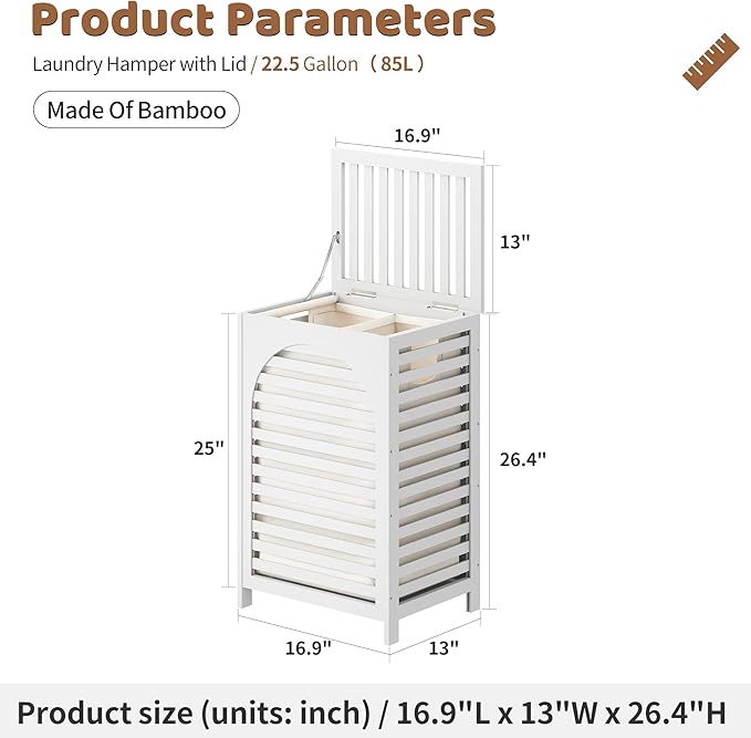 FILWH Laundry Hamper with Lid Large Bamboo Laundry Bin Basket 85L Clothes - Image 6