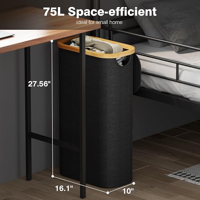 75L Slim Laundry Hamper with Lid, Dirty Clothes Hampers - Image 2