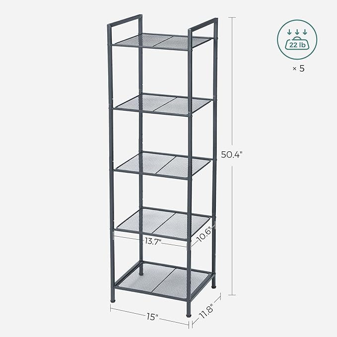 SONGMICS 5-Tier Storage Rack, Bathroom Shelf, Extendable Plant Stand - Image 3