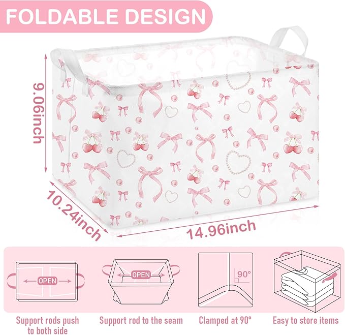 Chunful 4 Pcs Coqutte Pink Bow Storage Baskets Easter Baskets Cute Preppy Pink - Image 2