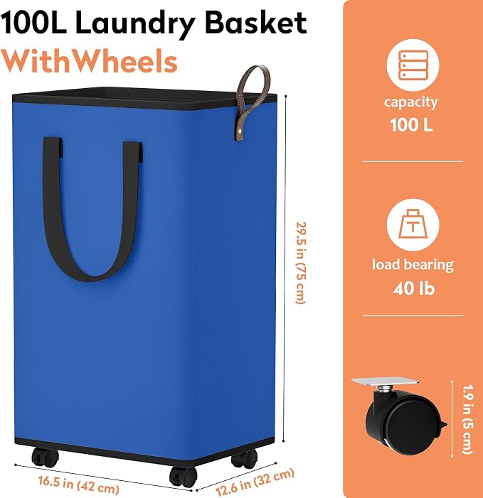 Laundry Basket with Wheels, Collapsible Laundry Baskets, Laundry Hamper with - Image 2