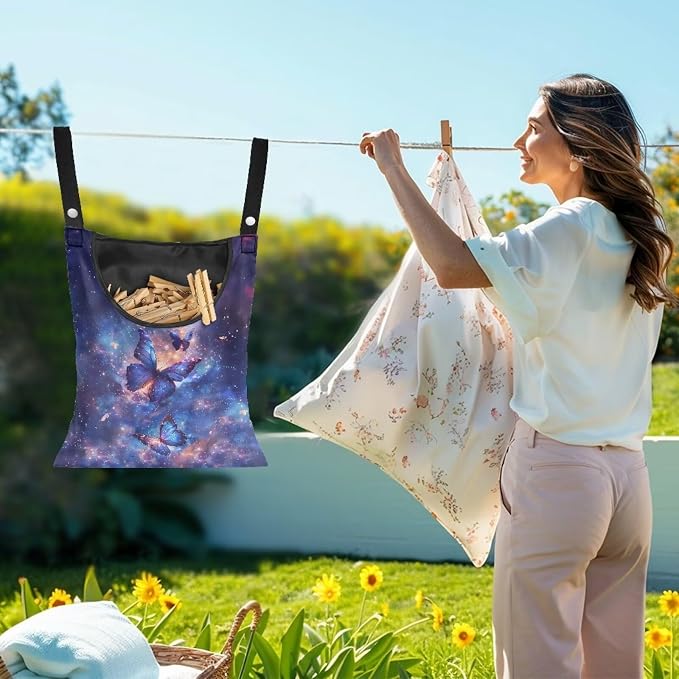 Galaxy Butterflies Print Clothespin Bag - Image 2