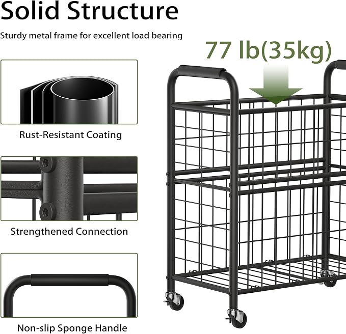 Laundry Hamper 3 Section, 145L Rolling Laundry Sorter Basket - Image 5