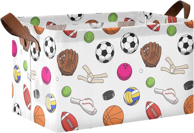 Sports Balls Gloves White Storage Bins Large Baskets Boxes Foldable Fabric by Unknown
