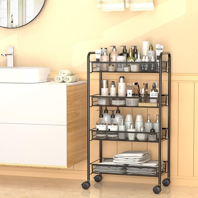 OVICAR 4 Tier Mesh Wire Rolling Cart, Kitchen Storage Organizer Utility Cart - Image 5
