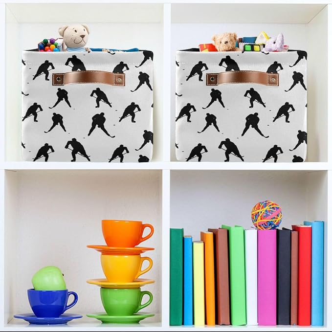 Pfrewn Storage Basket Bins Foldable Laundry Hamper Toy Hockey Players Black - Image 7