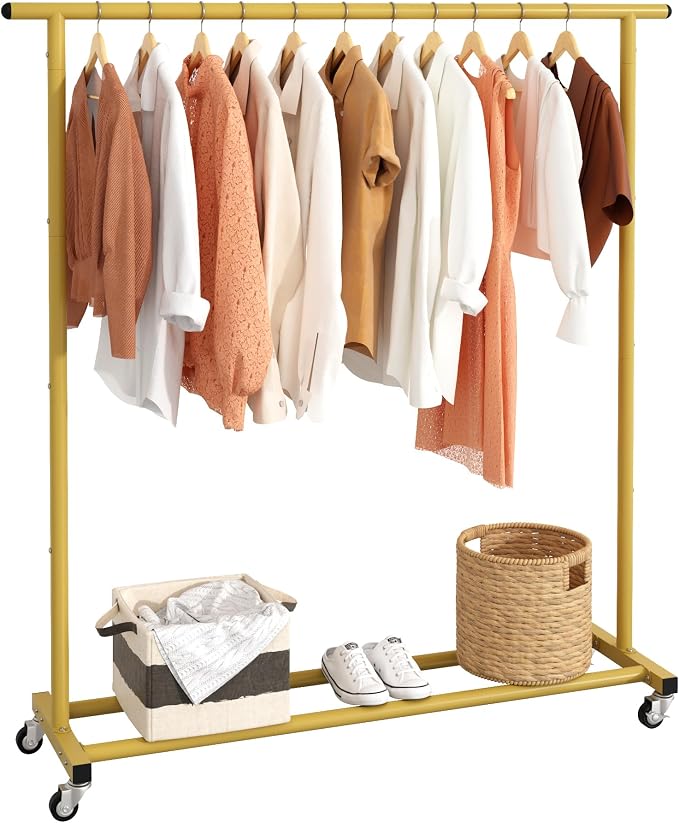 Buzowruil Metal Rolling Clothing Rack Adjustable Freestanding Garment Organizer by Buzowruil