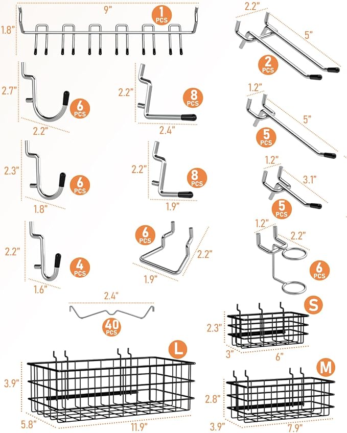 INCLY 1/4“ Extra Thick Pegboard Accessories Kit - Image 5