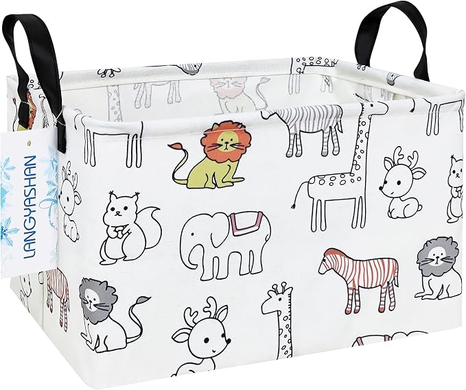 LANGYASHAN Rectangular Storage Bin Collapse Canvas Fabric Cartoon Storage Basket by LANGYASHAN
