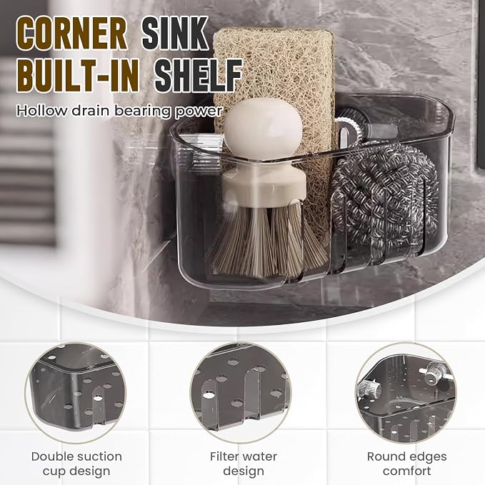 Suction Cup Sink Corner Rack, 2025 Upgrade Plastic Suction Cup Storage Rack - Image 4