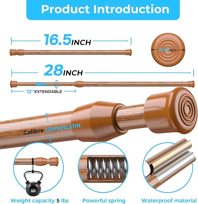 AIZESI 2PCS Curtain Rods Small Tension Rod 17 to 28 Inch Extendable Spring - Image 3