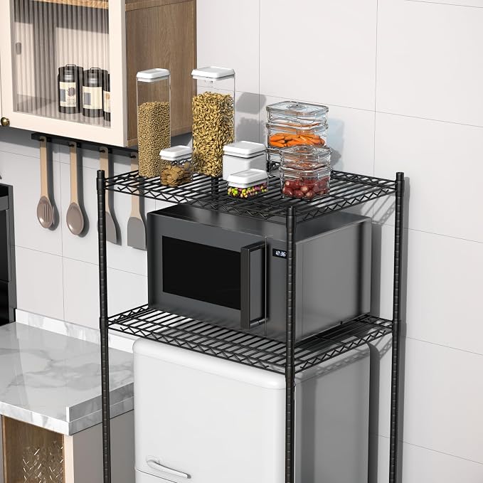 Mini Fridge Shelf with Storage, Height Adjustable Mini Fridge and Microwave - Image 4