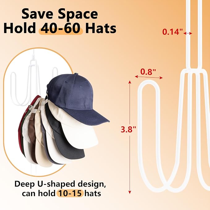 Hat Hangers for Closet, 1 Pack Stainless Steel Hat Organizer, Hat Racks for - Image 4