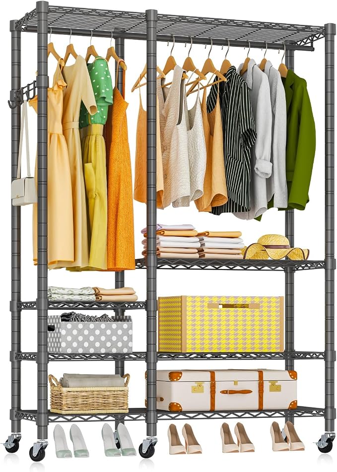 Rolling Clothes Rack, Heavy Duty Garment Rack by EXGLOBOL