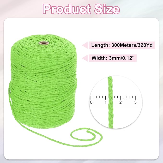 HARFINGTON Natural Macrame Cord 3mm x 328 Yards 4 Strand Twisted Cotton Macrame - Image 2