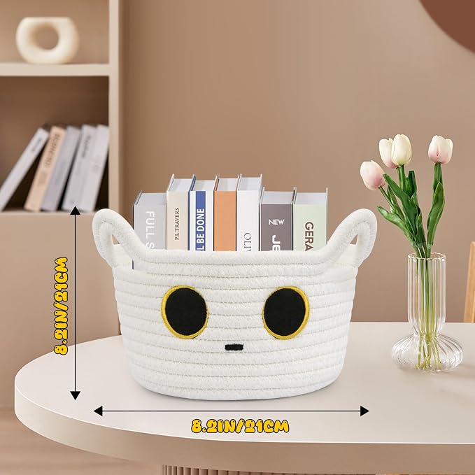 Small Storage Cute White Cat Cotton Rope Woven Basket - Image 5