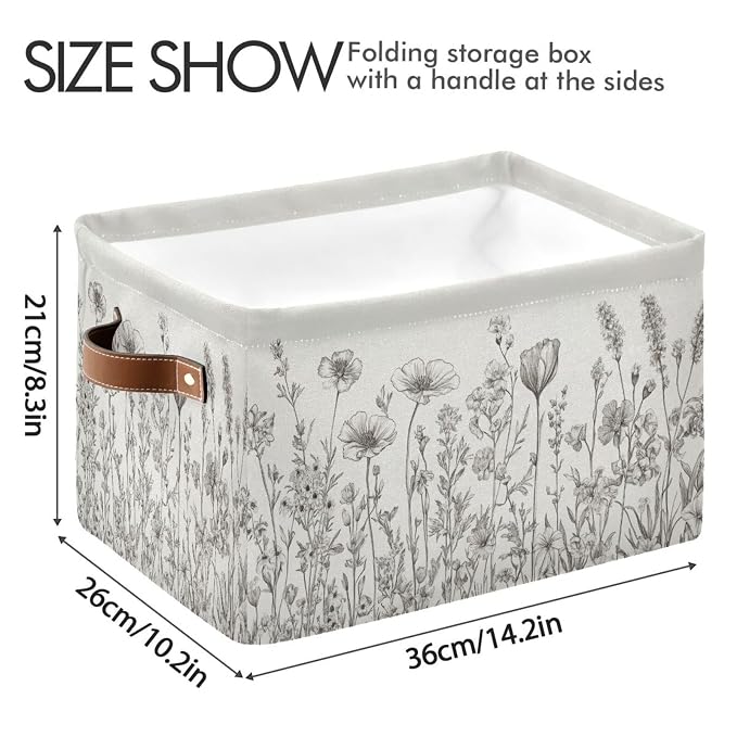 Floral Flower White Rectangular Storage Bin Basket - Image 3